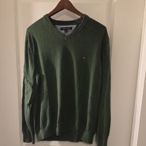 EUC Tommy Hilfiger Men's Olive V-Neck Sweater